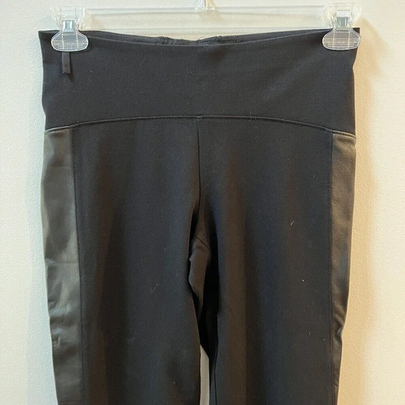 Women’s Black Faux Leather Panel Leggings Sz Large Ankle Zip Pants - Picture 5 of 9